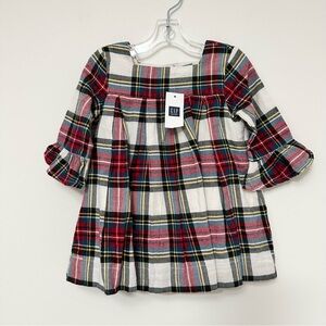 Baby GAP Kids Red White Flannel Plaid Ruffle Dress Set w/ Matching Diaper Cover